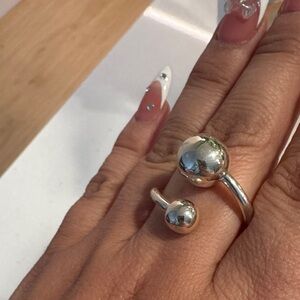 Adjustable Double Ball Open Ring - Silver